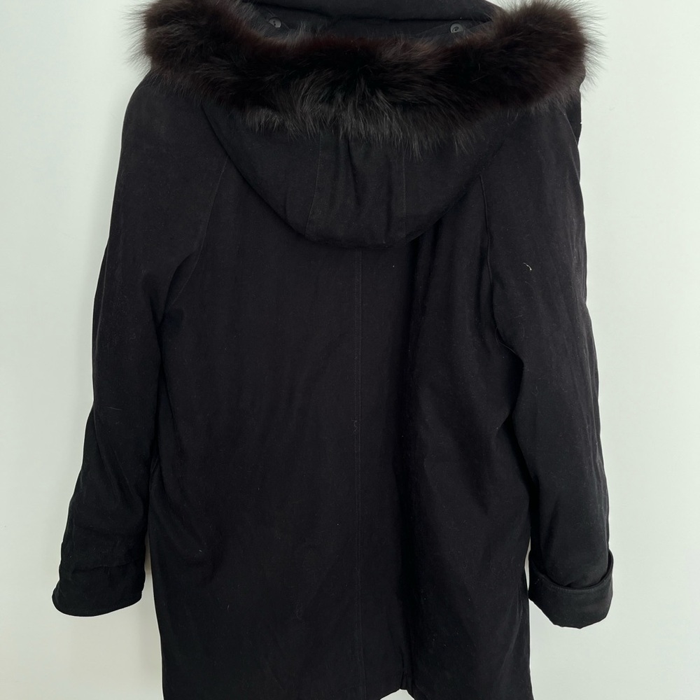 Vintage Black Parka Real Fox Fur Hood Winter Coat Women’s M - Picture 4 of 9